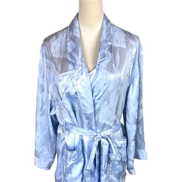 Vintage Gold Label Victoria's Secret Full Length Light Blue Floral Print Robe - Picture 2 of 12